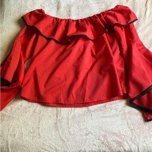 Red ruffle shoulder shirt
